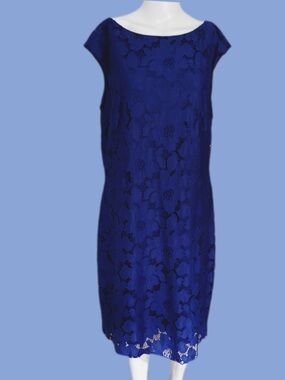 Chaps Blue Floral Lace Midi Dress